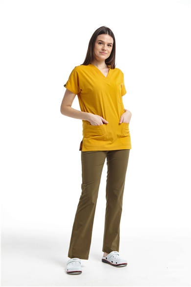 UltraLycra Harmony/Spaniard - Likralı Doktor Hemşire Forma Takımı (KADIN), Safran/Haki