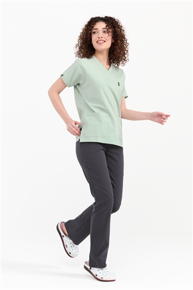 UltraLycra Harmony/Spaniard - Likralı Doktor Hemşire Forma Takımı Scrubs Üniforma Cerrahi Takım (KADIN), Su Yeşili/Antrasit