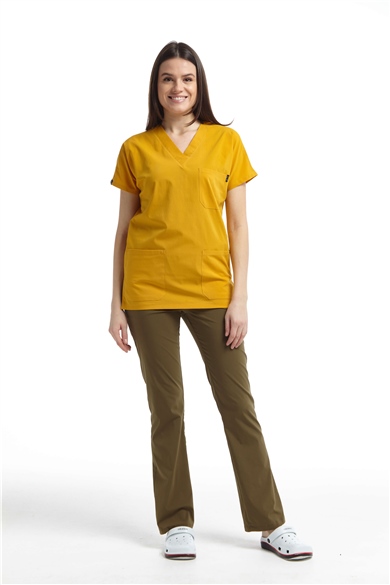 UltraLycra Harmony/Spaniard - Likralı Doktor Hemşire Forma Takımı (KADIN), Safran/Haki