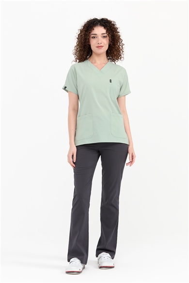UltraLycra Harmony/Spaniard - Likralı Doktor Hemşire Forma Takımı Scrubs Üniforma Cerrahi Takım (KADIN), Su Yeşili/Antrasit