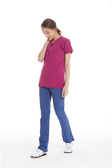 UltraLycra Harmony/Spaniard - Likralı Doktor Hemşire Forma Takımı (KADIN), Vişne/Fırtına Mavi