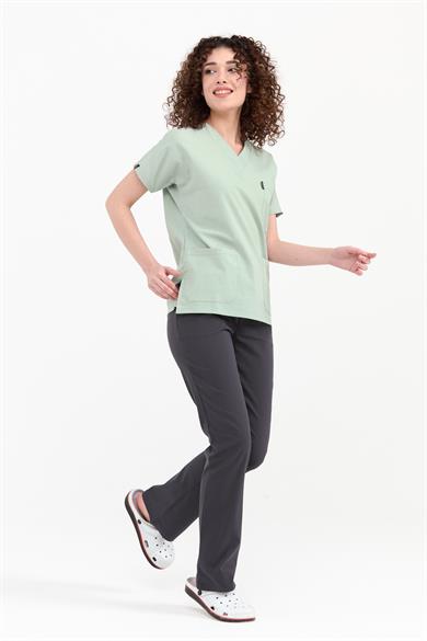 UltraLycra Harmony/Spaniard - Likralı Doktor Hemşire Forma Takımı (KADIN), Su Yeşili/Antrasit