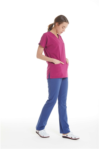 UltraLycra Harmony/Spaniard - Likralı Doktor Hemşire Forma Takımı (KADIN), Vişne/Fırtına Mavi