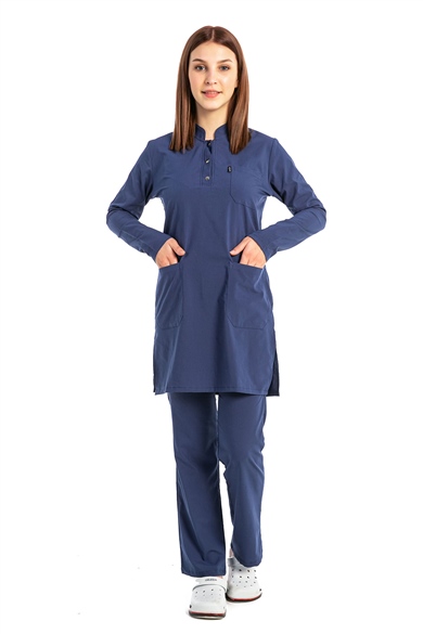 UltraLycra Modest - Likralı Doktor Hemşire Tesettür Forma Takımı, Fırtına Mavi