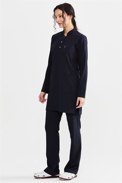 UltraLycra Modest - Likralı Doktor Hemşire Tesettür Forma Takımı Scrubs Üniforma Cerrahi Takım, Lacivert