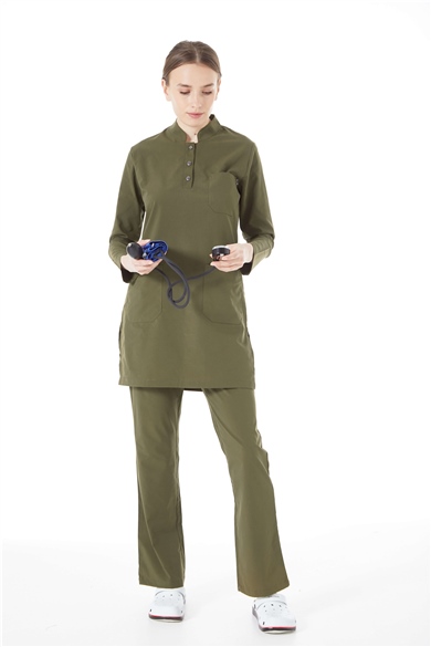 UltraLycra Modest - Likralı Doktor Hemşire Tesettür Forma Takımı, Haki