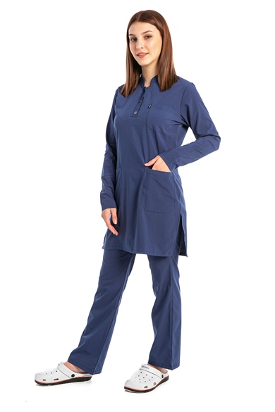 UltraLycra Modest - Likralı Doktor Hemşire Tesettür Forma Takımı, Fırtına Mavi