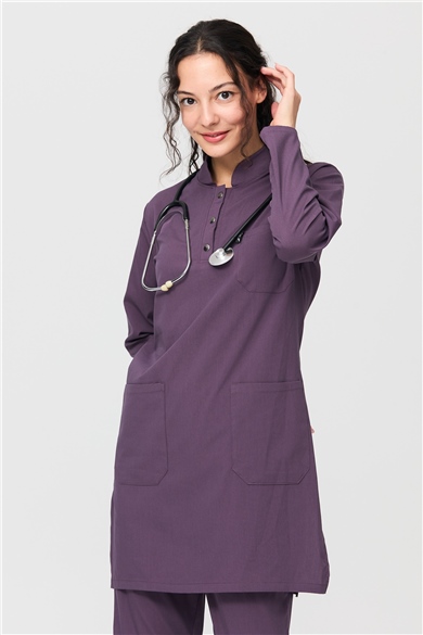 UltraLycra Modest - Likralı Doktor Hemşire Tesettür Forma Takımı Scrubs Üniforma Cerrahi Takım, Gül Kurusu