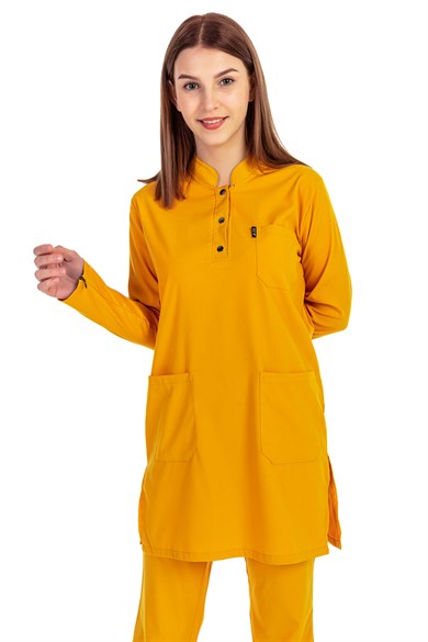 UltraLycra Modest - Likralı Doktor Hemşire Tesettür Forma Takımı, Safran