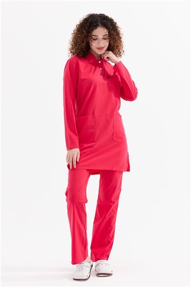 UltraLycra Modest - Likralı Doktor Hemşire Tesettür Forma Takımı, Nar Çiçeği