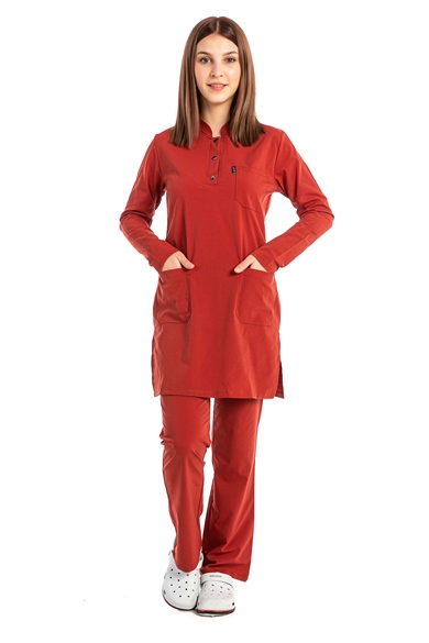 UltraLycra Modest - Likralı Doktor Hemşire Tesettür Forma Takımı, Kiremit