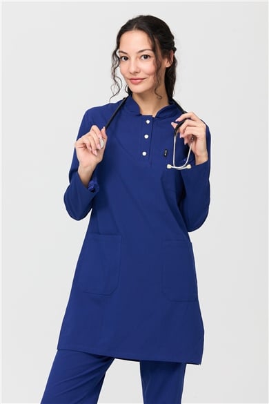 UltraLycra Modest - Likralı Doktor Hemşire Tesettür Forma Takımı Scrubs Üniforma Cerrahi Takım, Saks