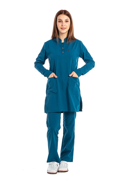 UltraLycra Modest - Likralı Doktor Hemşire Tesettür Forma Takımı, Petrol Mavi