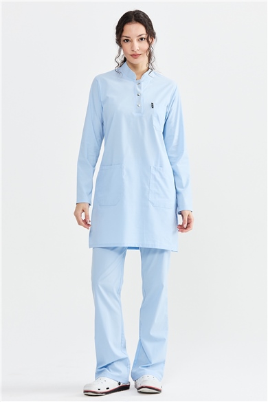 UltraLycra Modest - Likralı Doktor Hemşire Tesettür Forma Takımı, Buz Mavi