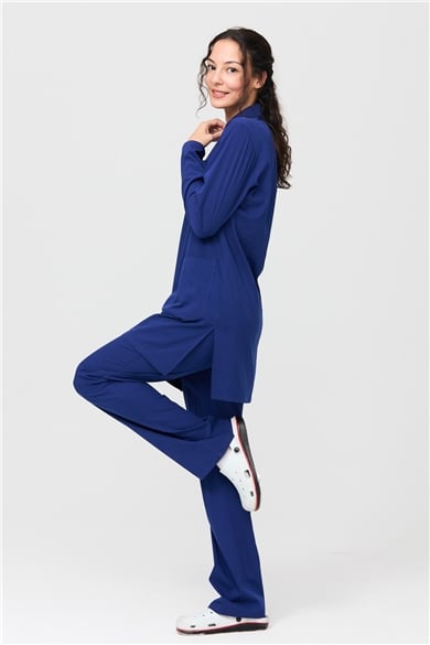 UltraLycra Modest - Likralı Doktor Hemşire Tesettür Forma Takımı Scrubs Üniforma Cerrahi Takım, Saks