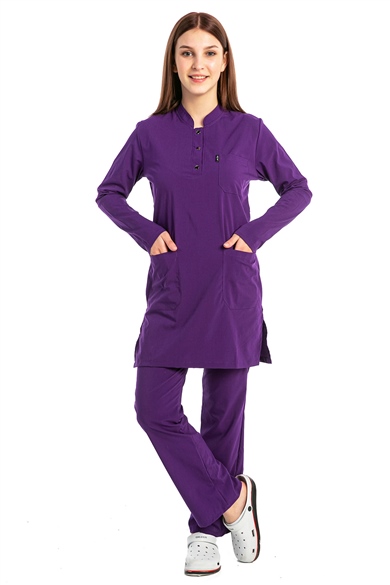 UltraLycra Modest - Likralı Doktor Hemşire Tesettür Forma Takımı, Mor