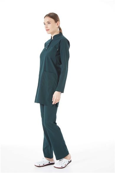 UltraLycra Modest - Likralı Doktor Hemşire Tesettür Forma Takımı, Koyu Yeşil