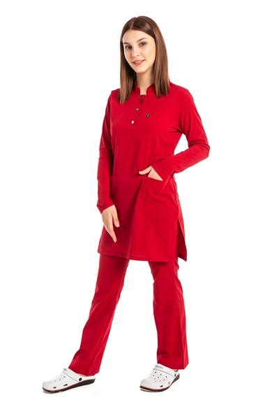 UltraLycra Modest - Doktor Hemşire Forma Takımı, Kırmızı