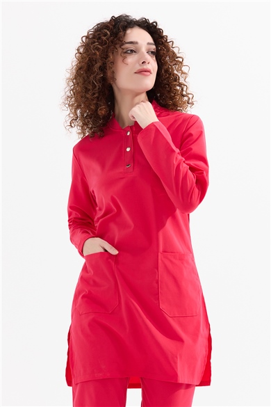 UltraLycra Modest - Likralı Doktor Hemşire Tesettür Forma Takımı, Nar Çiçeği