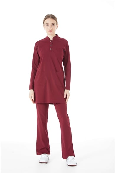 UltraLycra Modest - Likralı Doktor Hemşire Tesettür Forma Takımı, Bordo