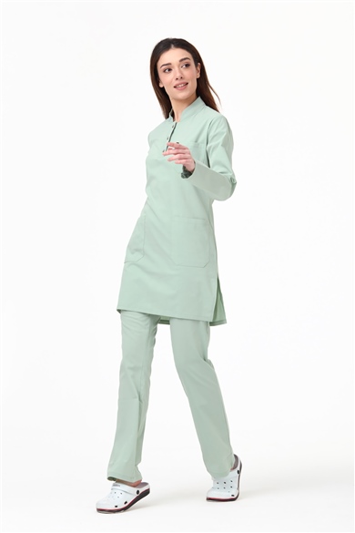 UltraLycra Modest - Likralı Doktor Hemşire Tesettür Forma Takımı Scrubs Üniforma Cerrahi Takım, Su Yeşili