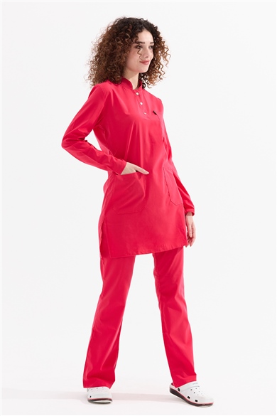 UltraLycra Modest - Likralı Doktor Hemşire Tesettür Forma Takımı, Nar Çiçeği