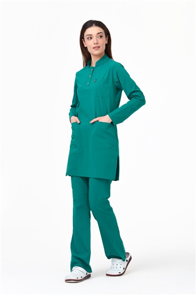 UltraLycra Modest - Likralı Doktor Hemşire Tesettür Forma Takımı Scrubs Üniforma Cerrahi Takım, Cerrahi Yeşil