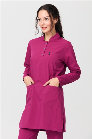 UltraLycra Modest - Likralı Doktor Hemşire Tesettür Forma Takımı Scrubs Üniforma Cerrahi Takım, Vişne