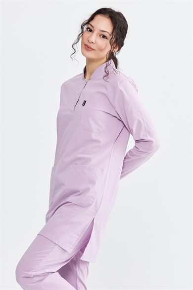 UltraLycra Modest - Likralı Doktor Hemşire Tesettür Forma Takımı Scrubs Üniforma Cerrahi Takım, Lila