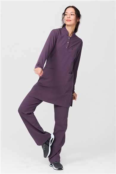 UltraLycra Modest - Likralı Doktor Hemşire Tesettür Forma Takımı Scrubs Üniforma Cerrahi Takım, Gül Kurusu