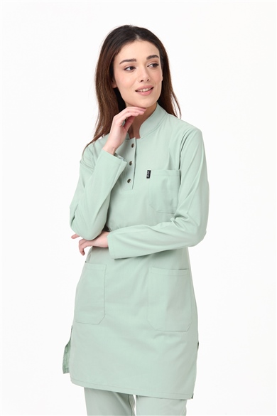 UltraLycra Modest - Likralı Doktor Hemşire Tesettür Forma Takımı Scrubs Üniforma Cerrahi Takım, Su Yeşili