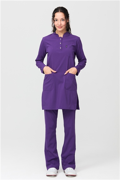 UltraLycra Modest - Likralı Doktor Hemşire Tesettür Forma Takımı Scrubs Üniforma Cerrahi Takım, Mor