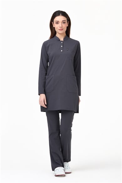 UltraLycra Modest - Likralı Doktor Hemşire Tesettür Forma Takımı Scrubs Üniforma Cerrahi Takım, Antrasit