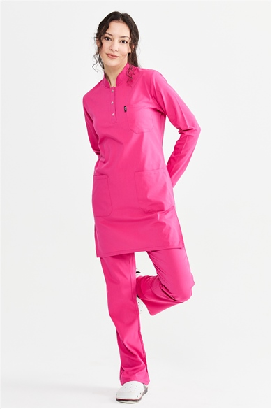 UltraLycra Modest - Likralı Doktor Hemşire Tesettür Forma Takımı, Fuşya