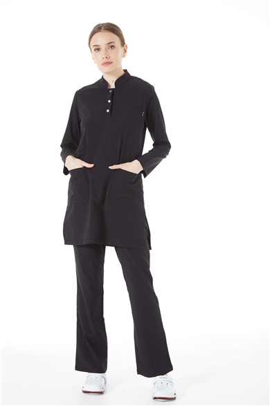 UltraLycra Modest - Likralı Doktor Hemşire Tesettür Forma Takımı, Siyah