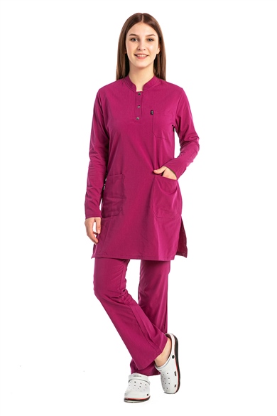UltraLycra Modest - Likralı Doktor Hemşire Tesettür Forma Takımı, Vişne