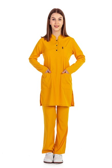 UltraLycra Modest - Likralı Doktor Hemşire Tesettür Forma Takımı, Safran