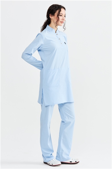 UltraLycra Modest - Likralı Doktor Hemşire Tesettür Forma Takımı, Buz Mavi