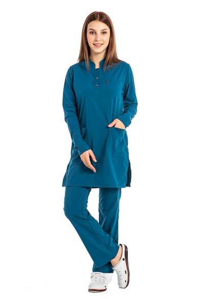UltraLycra Modest - Likralı Doktor Hemşire Tesettür Forma Takımı, Petrol Mavi