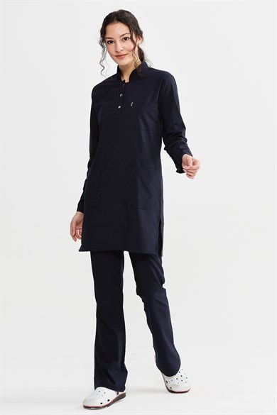 UltraLycra Modest - Likralı Doktor Hemşire Tesettür Forma Takımı Scrubs Üniforma Cerrahi Takım, Lacivert