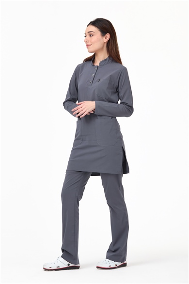 UltraLycra Modest - Likralı Doktor Hemşire Tesettür Forma Takımı Scrubs Üniforma Cerrahi Takım, Asfalt