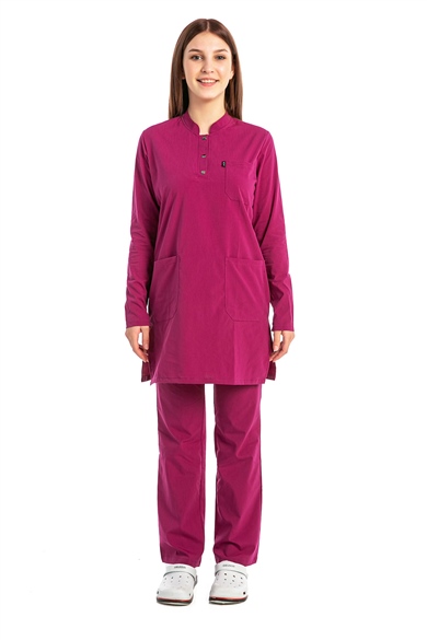 UltraLycra Modest - Likralı Doktor Hemşire Tesettür Forma Takımı, Vişne