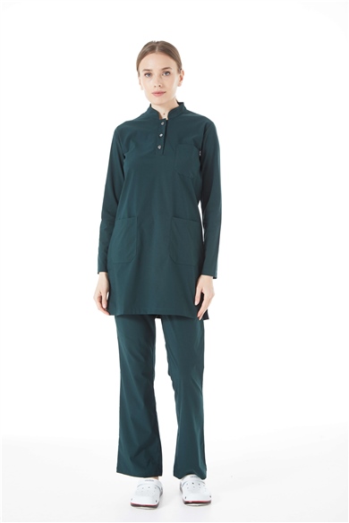 UltraLycra Modest - Likralı Doktor Hemşire Tesettür Forma Takımı, Koyu Yeşil