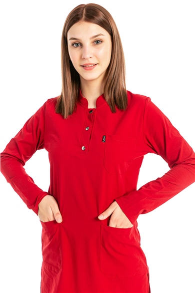 UltraLycra Modest - Likralı Doktor Hemşire Tesettür Forma Takımı, Kırmızı