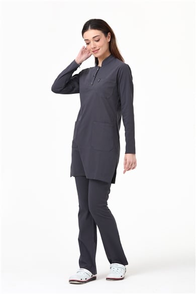 UltraLycra Modest - Likralı Doktor Hemşire Tesettür Forma Takımı, Antrasit