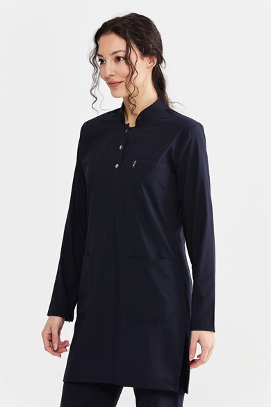 UltraLycra Modest - Likralı Doktor Hemşire Tesettür Forma Takımı Scrubs Üniforma Cerrahi Takım, Lacivert