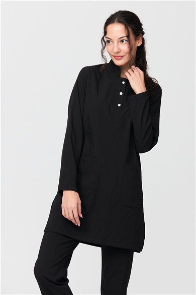 UltraLycra Modest - Likralı Doktor Hemşire Tesettür Forma Takımı Scrubs Üniforma Cerrahi Takım, Siyah