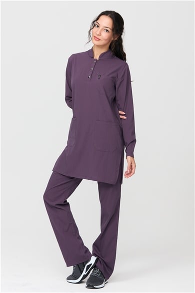 UltraLycra Modest - Likralı Doktor Hemşire Tesettür Forma Takımı Scrubs Üniforma Cerrahi Takım, Gül Kurusu