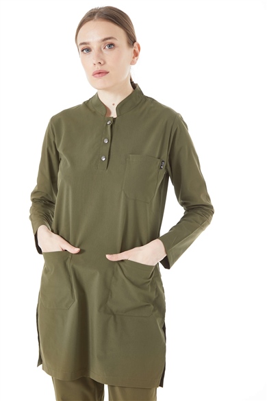 UltraLycra Modest - Likralı Doktor Hemşire Tesettür Forma Takımı, Haki