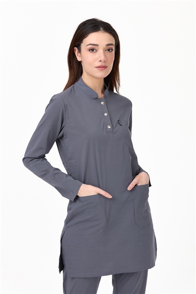 UltraLycra Modest - Likralı Doktor Hemşire Tesettür Forma Takımı Scrubs Üniforma Cerrahi Takım, Asfalt